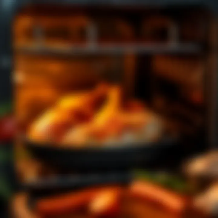 An oven with golden-brown roasted chicken thighs