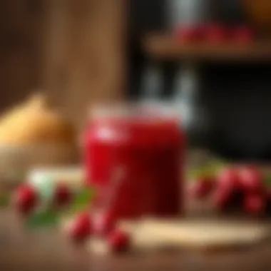 Elegant Jar of Rose Hip Marmalade A jar of rose hip marmalade elegantly placed on a wooden table