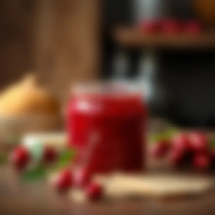 Elegant Jar of Rose Hip Marmalade A jar of rose hip marmalade elegantly placed on a wooden table