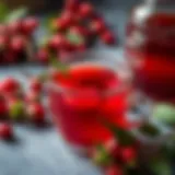 A close-up of rosehip tea in a cup, showcasing its vibrant color and texture