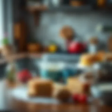 Artfully arranged cake ingredients on a kitchen counter