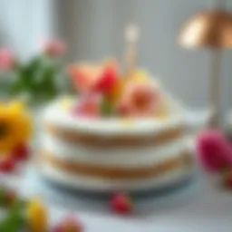 Elegant minimalist birthday cake with fresh flowers