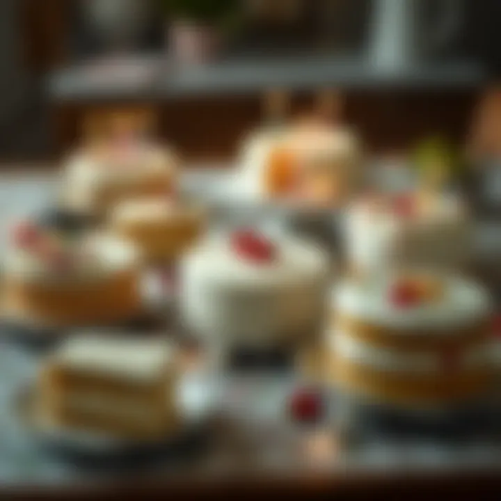 Variety of simple birthday cakes on a decorative table