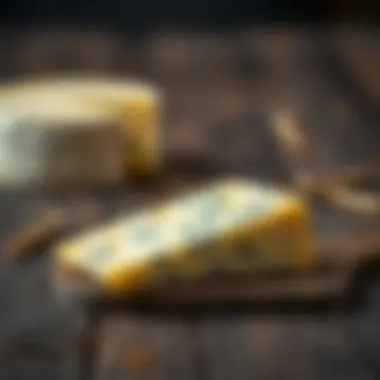 Slice of San Sebastian Cheese on Wood An elegant slice of San Sebastian cheese on a rustic wooden table