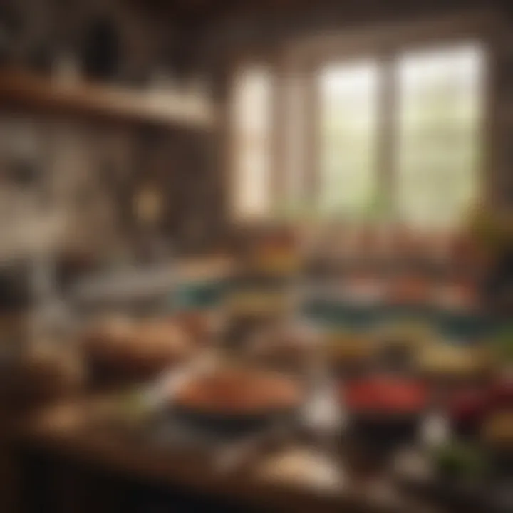 A scenic view of a Turkish kitchen filled with traditional tools and methods for preparing sarma desserts.