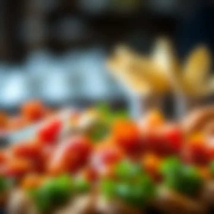 Close-up of a richly garnished main dish showcasing vibrant colors.