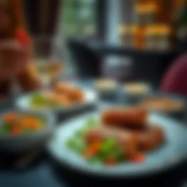 Elegant dining setup featuring İçli Köfte with garnishes, emphasizing presentation