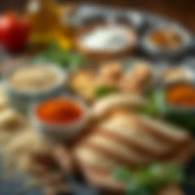 An assortment of ingredients used in making İçli Köfte, highlighting bulgur and spices