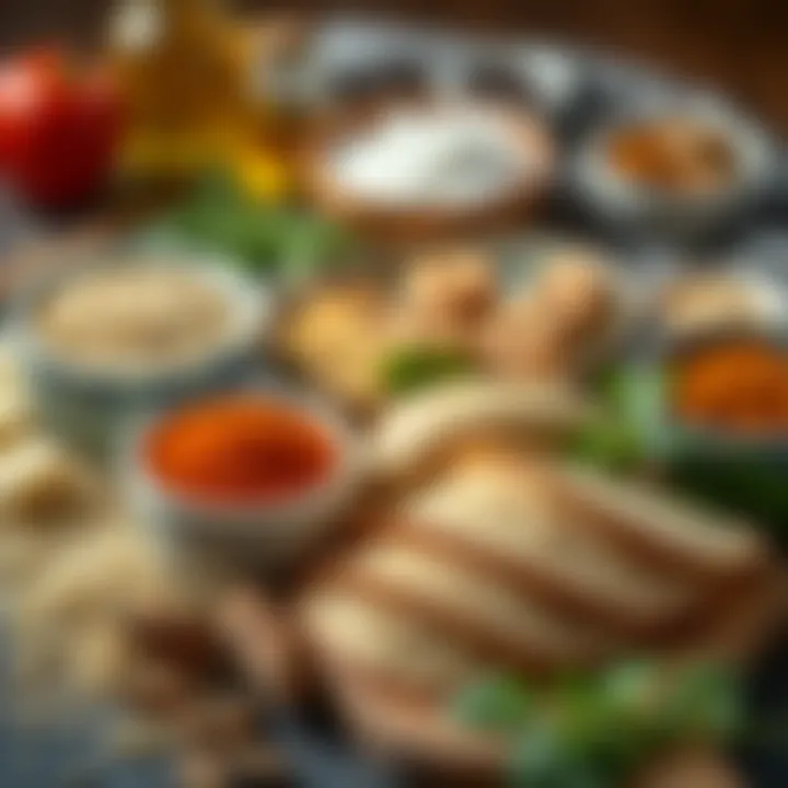 An assortment of ingredients used in making İçli Köfte, highlighting bulgur and spices