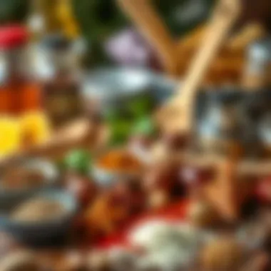 An array of spices and ingredients used in the preparation of Selin Döner.