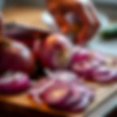 Fresh Onions Ready for Juicing Fresh onions being sliced on a cutting board