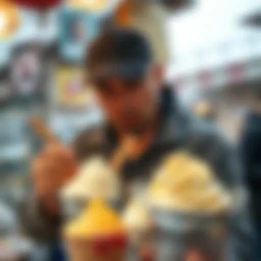 Craftsmanship of Traditional Ice Cream Traditional Turkish ice cream vendor showcasing his craft