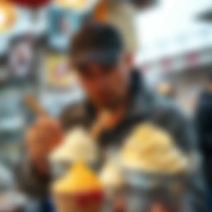 Craftsmanship of Traditional Ice Cream Traditional Turkish ice cream vendor showcasing his craft