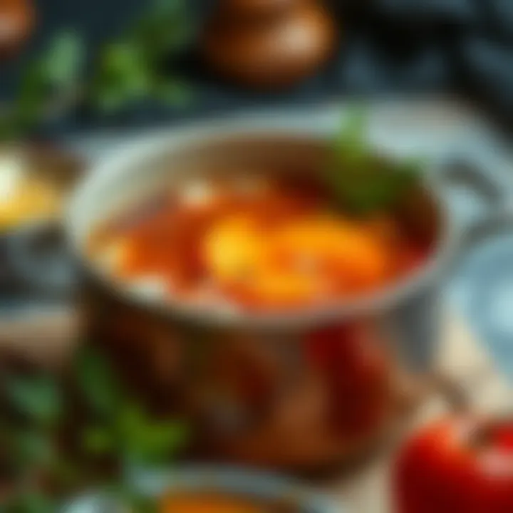 A pot simmering with rich broth