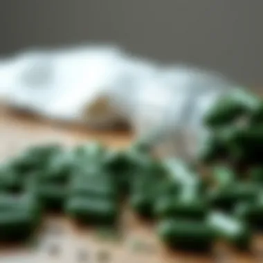 Spirulina capsules on a table