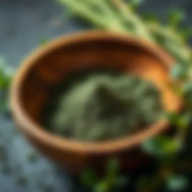 Spirulina powder in a wooden bowl
