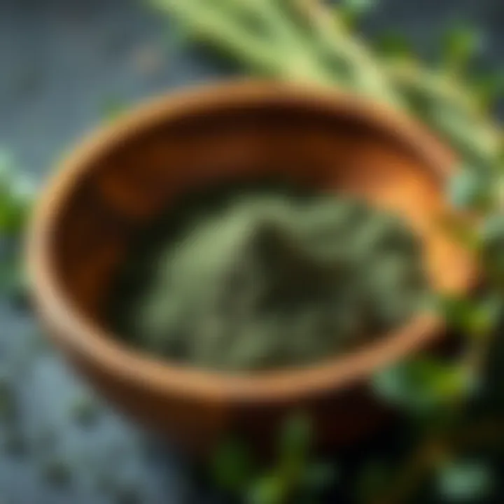 Spirulina powder in a wooden bowl