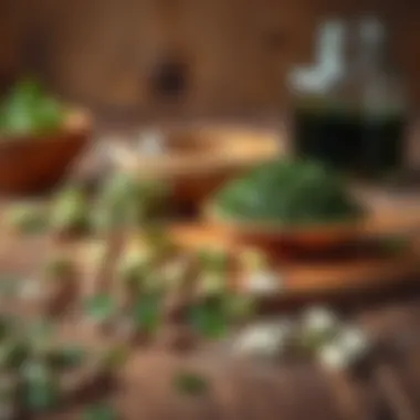 Spirulina supplements on a wooden table