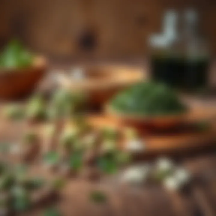 Spirulina supplements on a wooden table