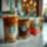 An assortment of cold coffee drinks at Starbucks