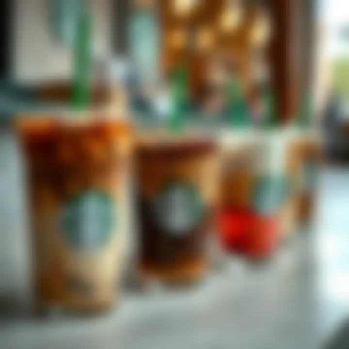 An assortment of cold coffee drinks at Starbucks