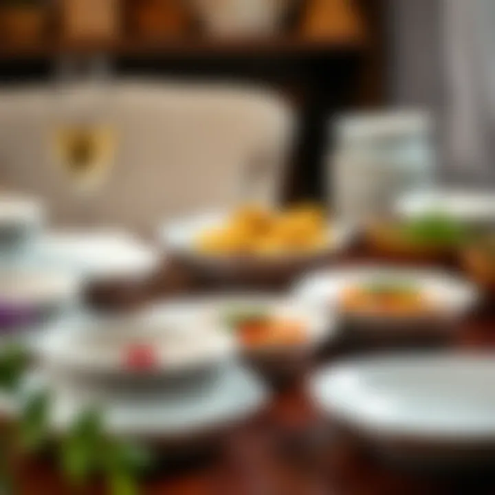 Stylish porcelain dishes arranged for a gourmet meal