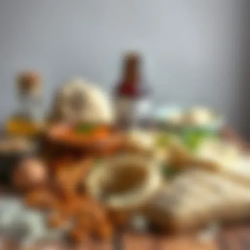 An array of ingredients for making Su Böreği, including dough and cheese.