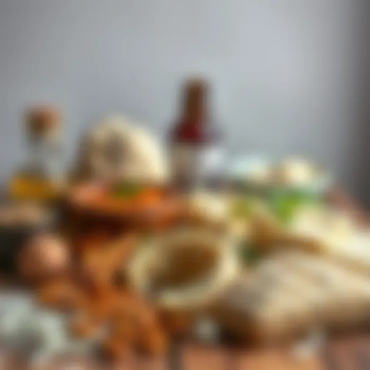 An array of ingredients for making Su Böreği, including dough and cheese.