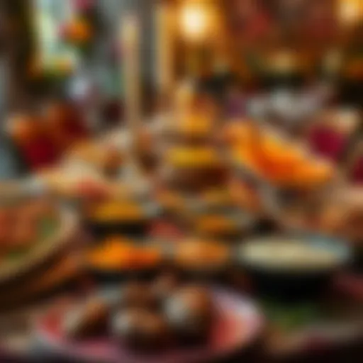 A Festive Iftar Spread A vibrant iftar table filled with traditional dishes.