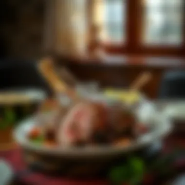 A beautifully presented dish featuring cooked bone-in meat