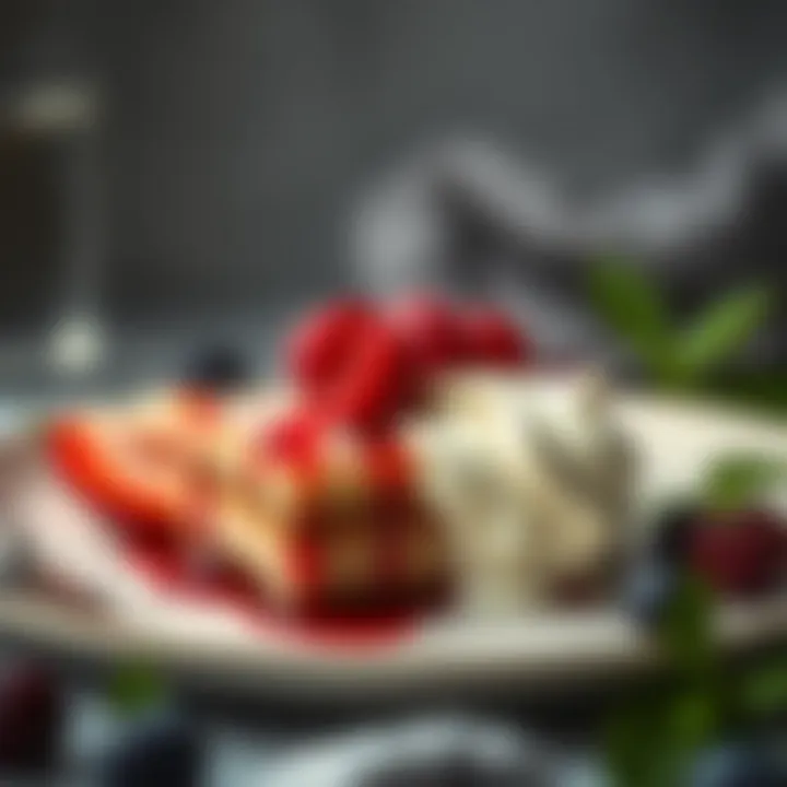 A beautifully plated dessert topped with vegan cream