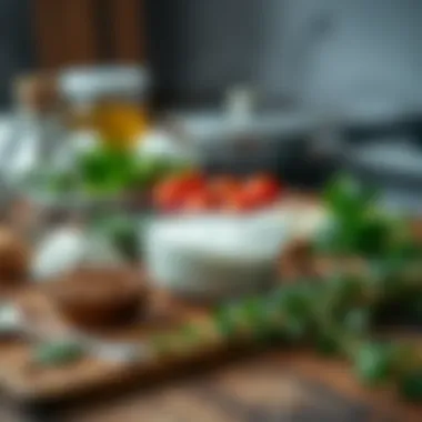 Ingredients for the vegan cream laid out on a wooden countertop