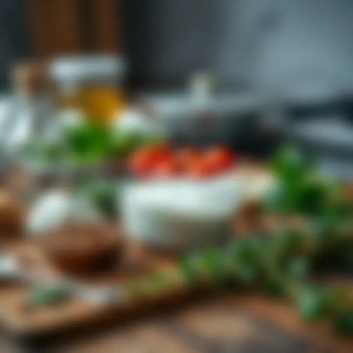 Ingredients for the vegan cream laid out on a wooden countertop