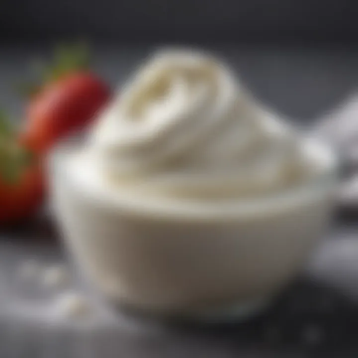 A close-up view of a creamy yogurt texture showcasing its smooth surface.