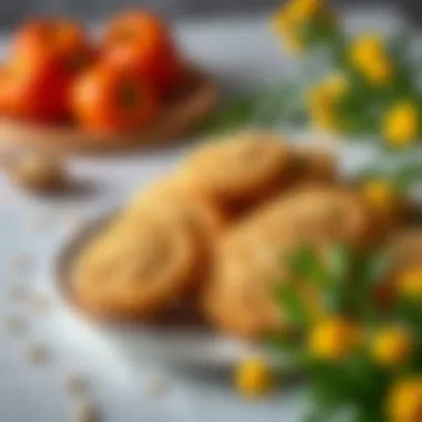 Baked tahini sesame cookies arranged on a decorative plate