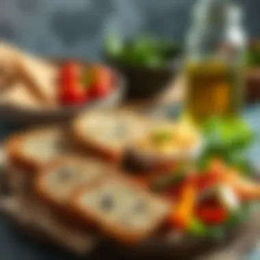 A balanced meal featuring whole grain bread and fresh vegetables.