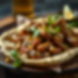 A close-up of succulent tantuni meat served on a flatbread