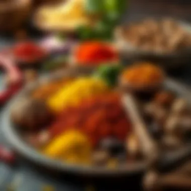 A vibrant display of spices and ingredients typical for tantuni