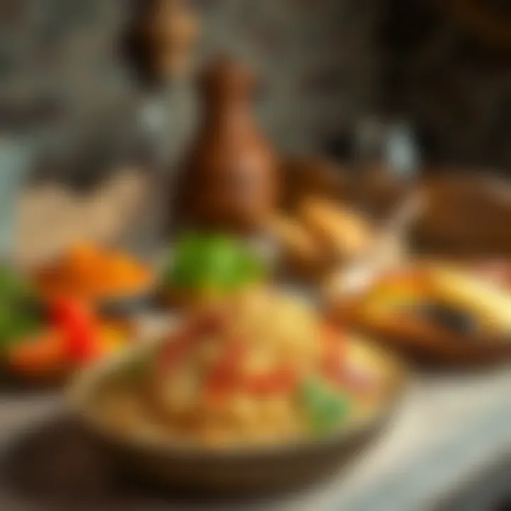 Bulgur in a Rustic Turkish Dining Setting A rustic setting showcasing bulgur alongside traditional Turkish dishes