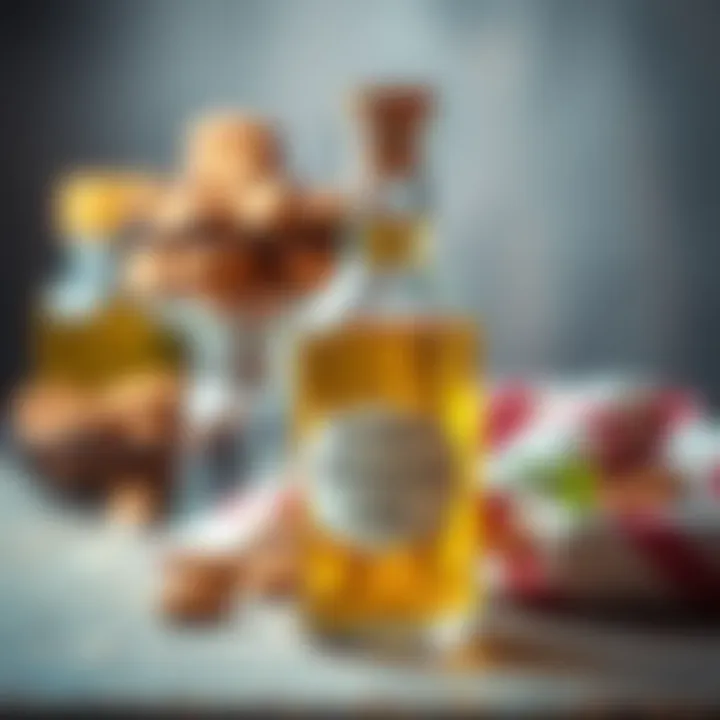 A close-up of sweet almond oil in a glass bottle