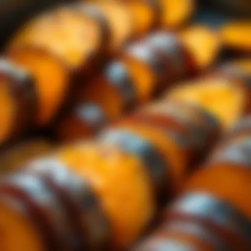 Sliced sweet potatoes ready for roasting