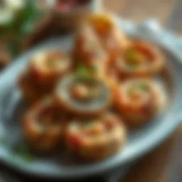 A beautifully arranged plate of chicken whirl, garnished with fresh herbs and spices