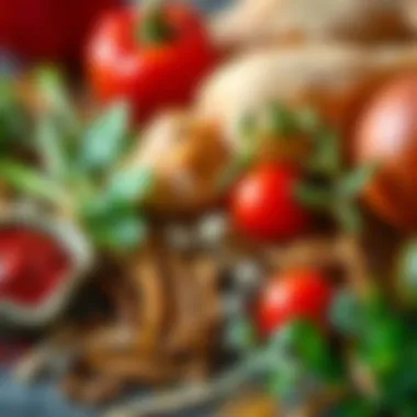 Close-up of the ingredients used in chicken whirl, including spices and fresh vegetables