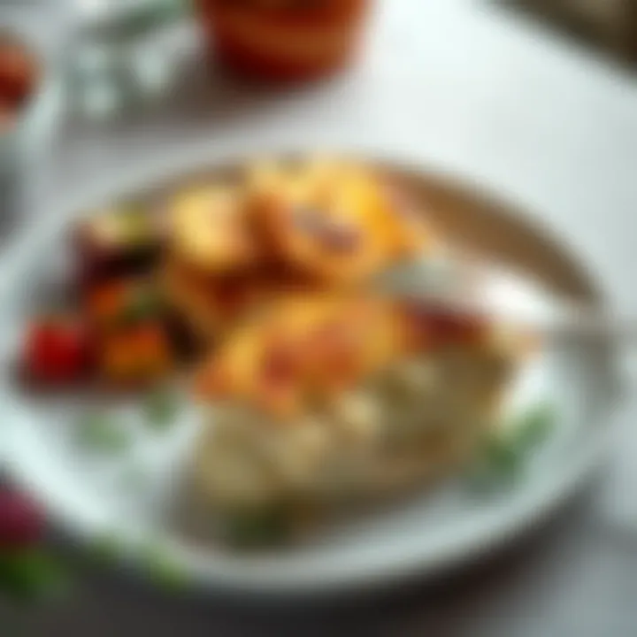 An elegant serving suggestion for chicken gratin, garnished with herbs