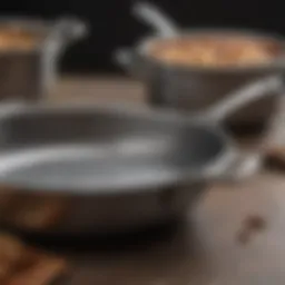 A close-up view of a titanium cookware set, showcasing its unique texture and finish.