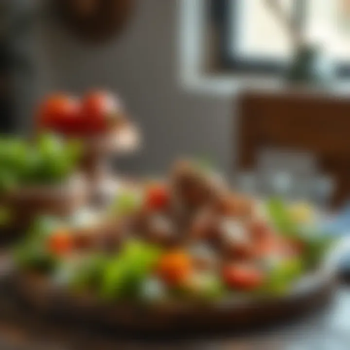 Deliciously arranged tuna salad on a rustic table