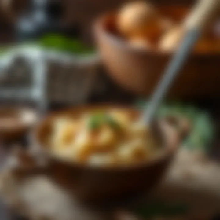 Rustic Bowl of Torku Lor Torku lor displayed in a rustic bowl, emphasizing its texture