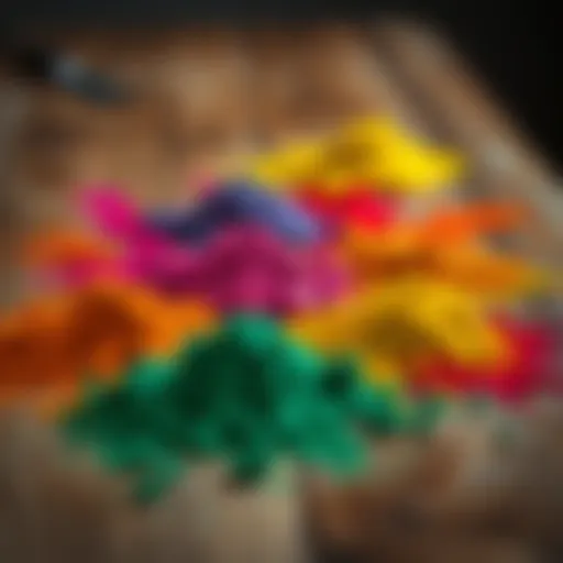 Vibrant hues of powdered food colors spread across a wooden surface