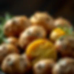 A close-up view of truffle potatoes showcasing their unique texture and color