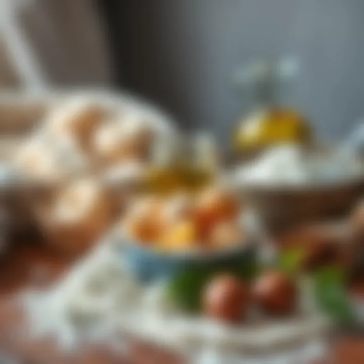 Essential Ingredients for Tulumba Fresh ingredients used in making Tulumba, including flour, sugar, and oil, displayed artistically.